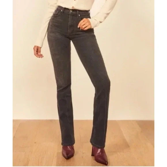Reformation $148 NWT Peyton Size 23 High Rise Boot Cut Cropped Jeans Gray - Picture 3 of 12